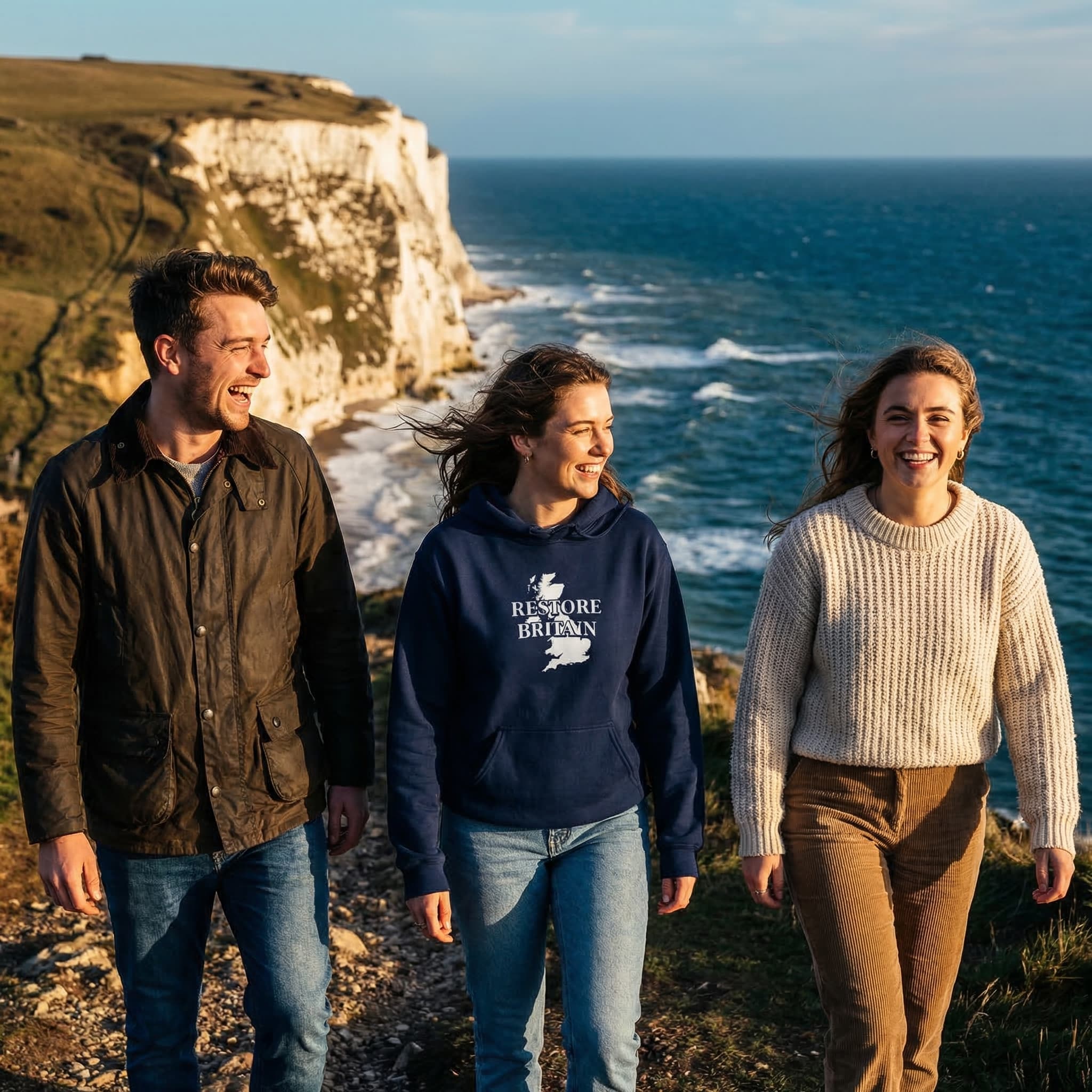 Friends on British coastal cliffs