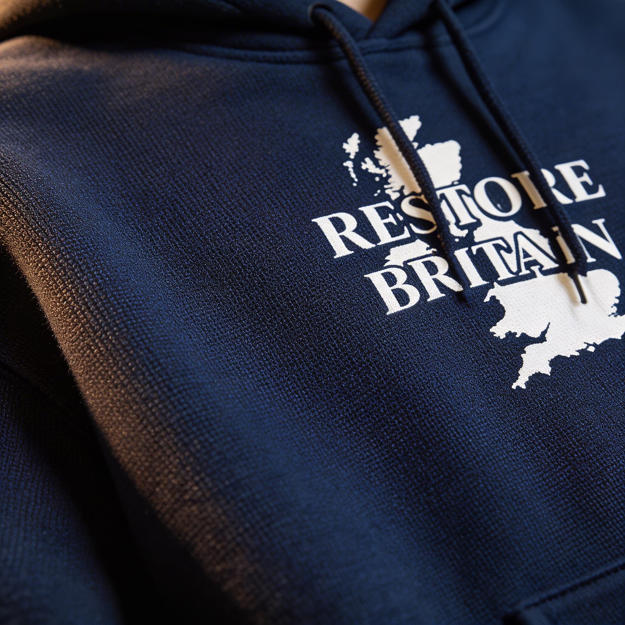 Restore Britain hoodie detail